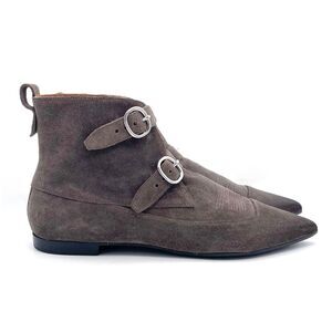 Allsaints Viv Pointed Toe Gray Suede Western Double Strap Bootie Size 40 | US 9